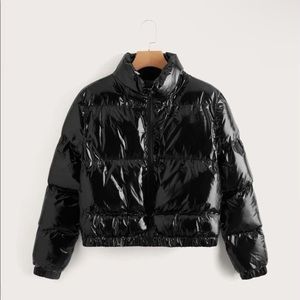 Solid zip front puffer coat (glossy)